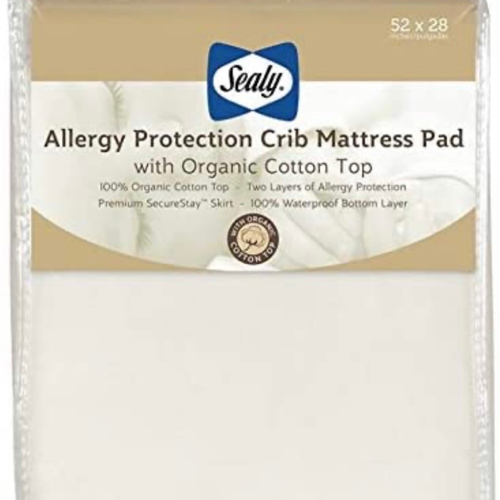 Sealy Allergy Protection Crib Mattress Pad with Organic Cotton Top NWT!